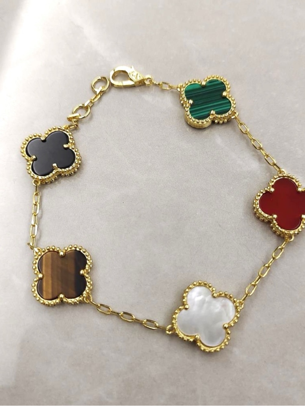 18k Yellow Gold Plated 15mm Multi-Color Clover Chain Bracelet